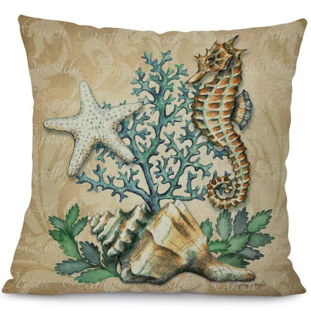 Shell Cushion Printed Seahorse And Starfish
