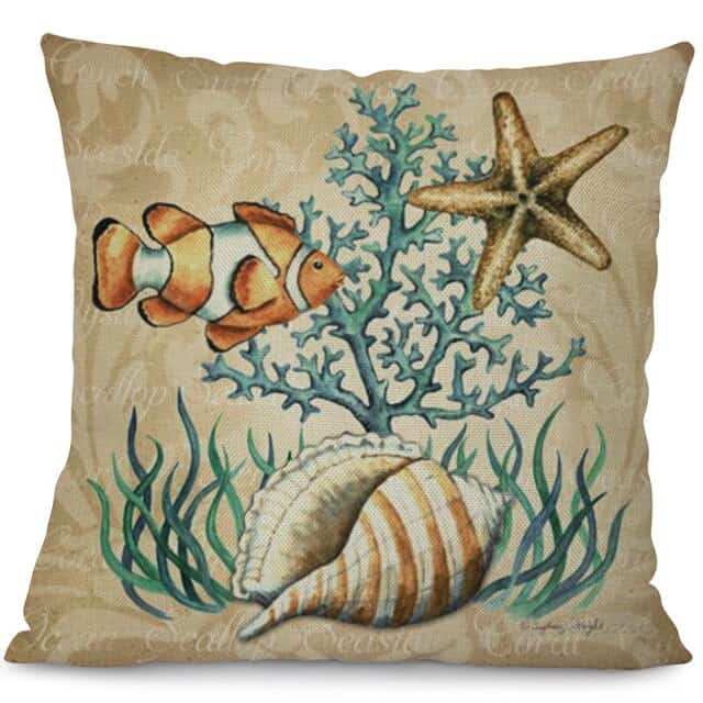 Shell Cushion Printed Shell And Starfish