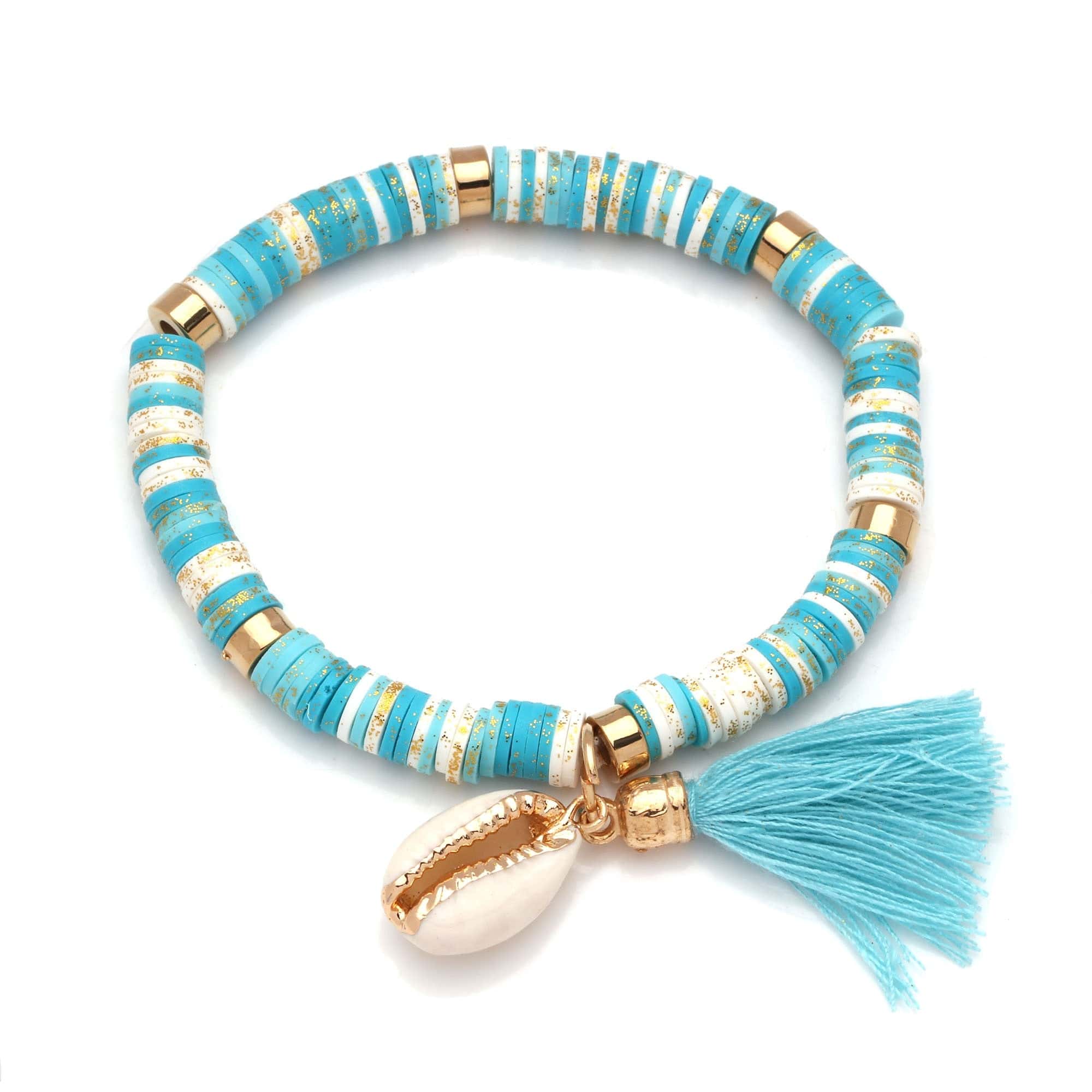 Shell Bracelet Turquoise And Cowrie Flat Pearls