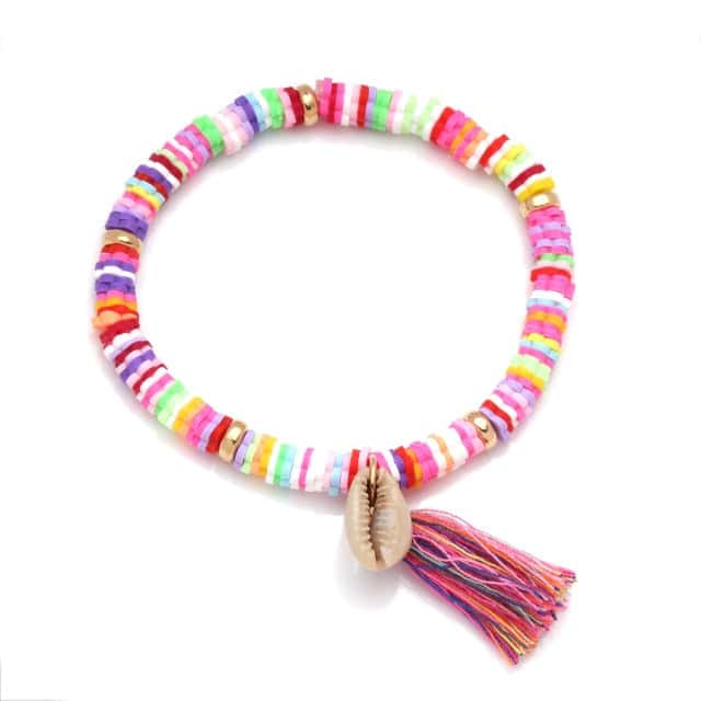 Shell Bracelet Flat Rose And Cowrie Pearls