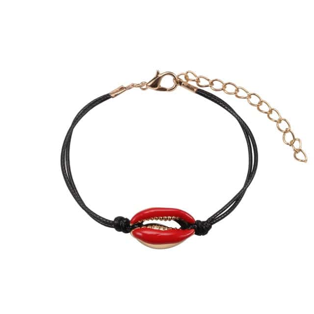 Shell Bracelet Red Cowries Black Cord