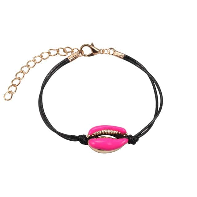 Shell Bracelet Pink Cowries Black Cord
