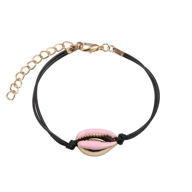 Shell Bracelet Light Pink Cowries Black Cord