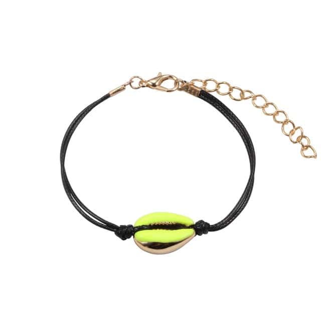 Shell Bracelet Green Cowries Black Cord
