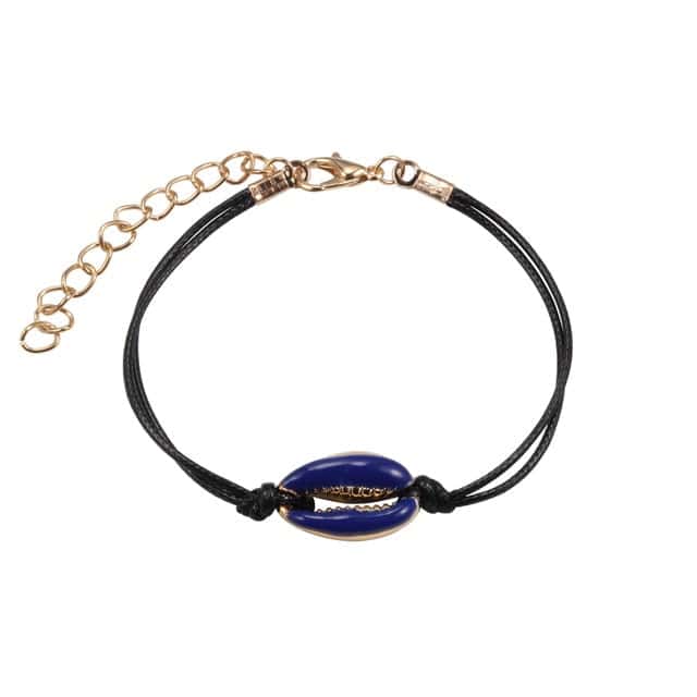 Shell Bracelet Midnight Blue Cowries Black Cord