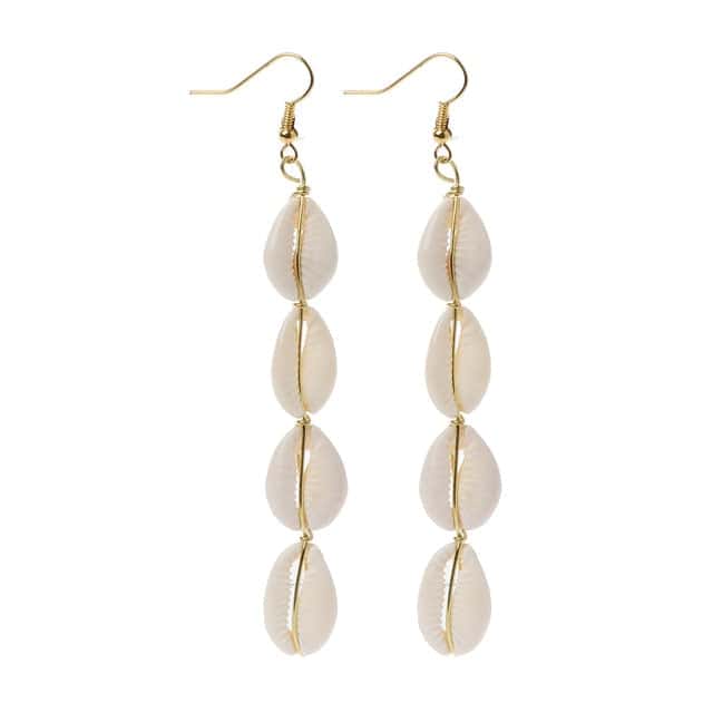 Shell Earrings Long White Cowries